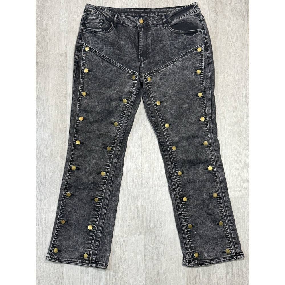 Vintage Heritage Falmer Black Acid Wash Studded Y2K Jeans Gold Rivet 3XL